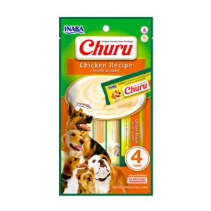 <strong>Inaba</strong> Churu Dog, Snack Húmedo para Perros, Pollo, 4 tubos exprimibles, bolsa de 56 gr