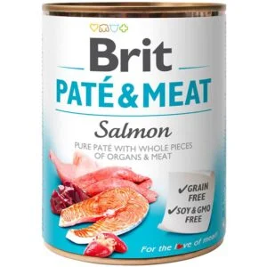 <strong>Brit</strong> Paté & Meat Alimento Húmedo para Perros Paté, Carne y Salmón, 400-800 gr, en lata