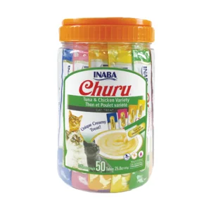 <strong>Inaba</strong> Churu Cat Tuna & Chicken Varieties, Snack Húmedo para Gatos, Variedades de Atún y Pollo, balde de 50 unidades