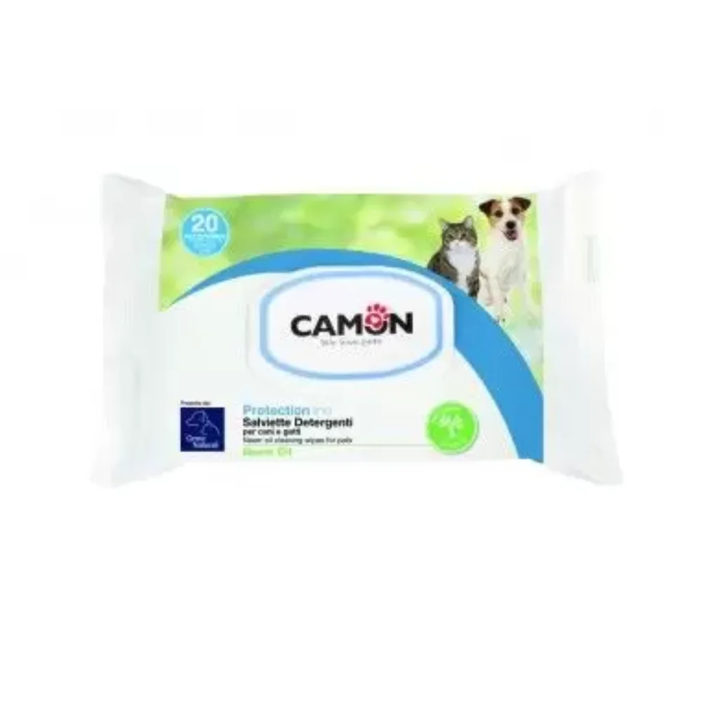 <strong>Camon</strong> Toallitas Húmedas con Aceite de Neem, Repelente Natural para Mascotas, Bolsa de 20 Unidades