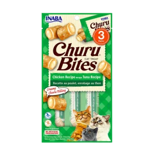 <strong>Inaba</strong> Churu Bites Cat, Snack Húmedo para Gatos, Sabor Atún en Wraps de Pollo, 3 tubos exprimibles, bolsa de 30 gr