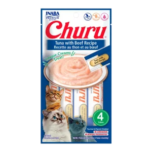 <strong>Inaba</strong> Churu Cat, Snack Húmedo para Gatos, Sabor Atún con Carne, 4 tubos exprimibles, bolsa de 56 gr