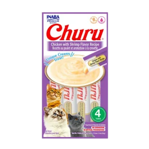 <strong>Inaba</strong> Churu Cat, Snack Húmedo para Gatos, Sabor Pollo con Camarón, 4 tubos exprimibles, bolsa de 56 gr