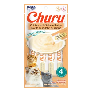 <strong>Inaba</strong> Churu Cat, Snack Húmedo para Gatos, Sabor Pollo con Salmón, 4 tubos exprimibles, bolsa de 56 gr