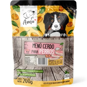 <strong>Ama</strong> Menú Cerdo, Alimento Húmedo Completo para Perros, sachet de 200 gr