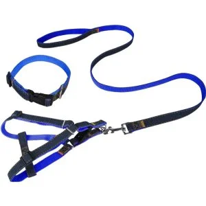 <strong>Wonder Dog</strong> Set Arnés, Collar y Correa de Jeans, color Azul, talla S