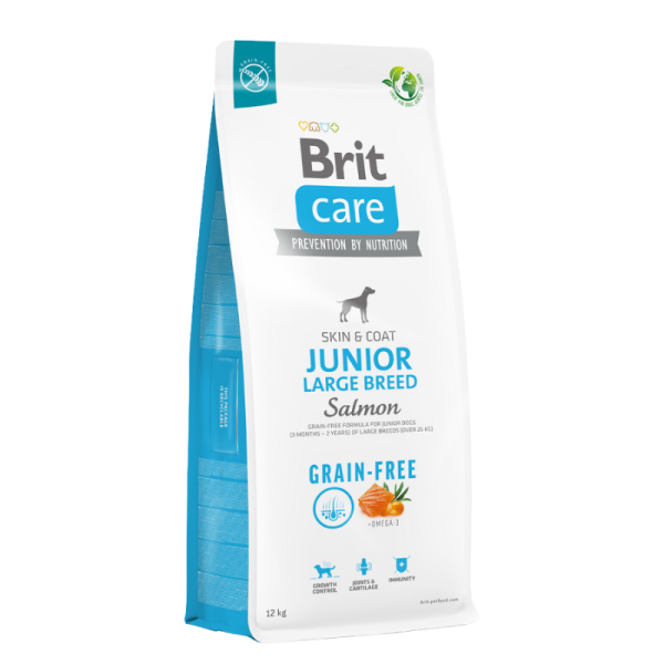 <strong>Brit Care</strong> Grain Free Junior Large Breed, Alimento Seco para Perros Cachorros, Raza Grande/Gigante, Salmón Libre de Granos, bolsa de 12 kg
