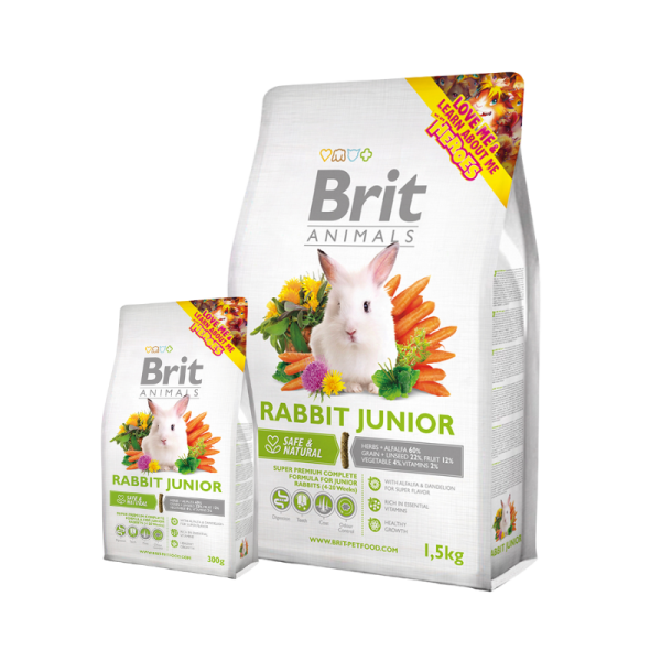<strong>Brit Animals</strong> Rabbit Junior, Alimento Completo Super Premium para Conejos, Mix de Alfalfa, Granos y Verduras, bolsa de 300 gr-1.5 kg
