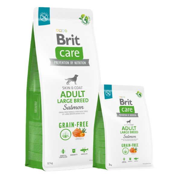 <strong>Brit Care</strong> Skin & Coat Grain Free Adult Large Breed, Alimento Seco para Perros Adultos, Raza Grande, Salmón Libre de Granos, bolsa de 3-12 kg