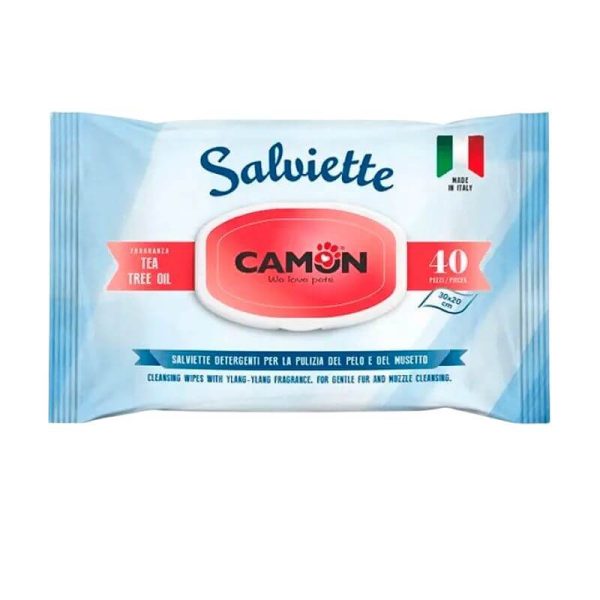 <strong>Camon</strong> Salviette, Toallitas Húmedas con Aceite de Tea Tree para Perros y Gatos, Bolsa de 40 Unidades