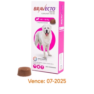 <strong>Bravecto</strong> Perros, Antiparasitario Externo para Perros, 40-56 kg, 1 comprimido masticable (dosis cubre 3 meses) <strong>Vence: 07-2025</strong>
