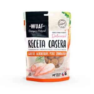 <strong>Wuaf</strong> Receta Casera, Snack Natural para Perros, Galletitas Pollo Zanahoria, bolsa de 100 gr