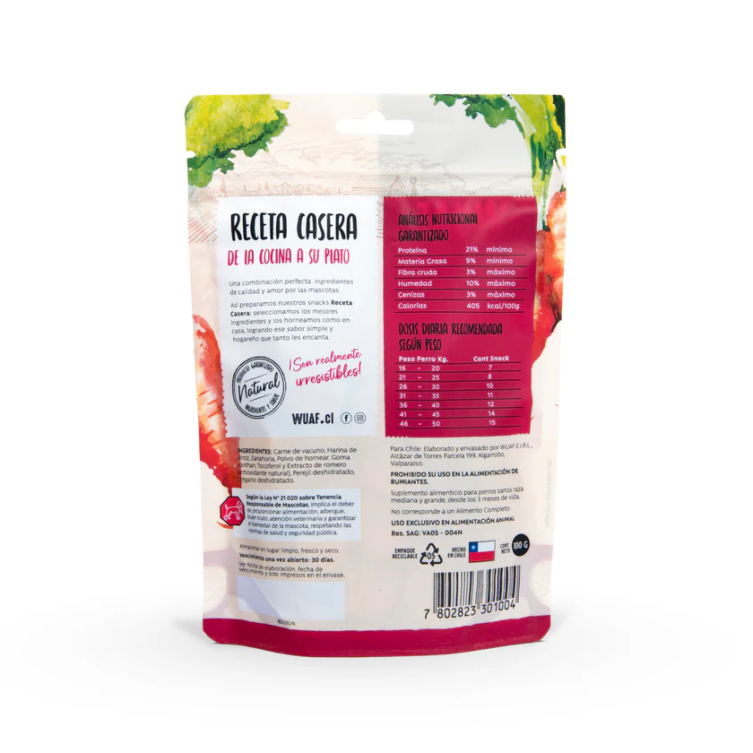 <strong>Wuaf</strong> Receta Casera, Snack Natural para Perros, Galletitas Carne de Res Zanahoria, bolsa de 100 gr - Imagen 2