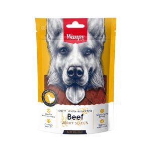 <strong>Wanpy</strong> Beef Jerky Slices, Snack para Perros, Charqui Suave de Vacuno en Rebanadas, bolsa de 100 gr