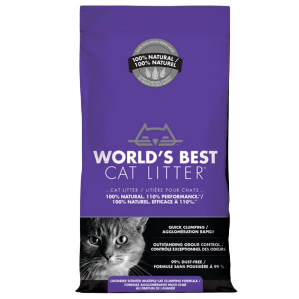 <strong>World's Best Cat Litter</strong> Multiple Cat Clumping Form, Arena Sanitaria Aglomerante de Maíz, Aroma Lavanda, bolsa de 3.18-6.35-12.7 kg