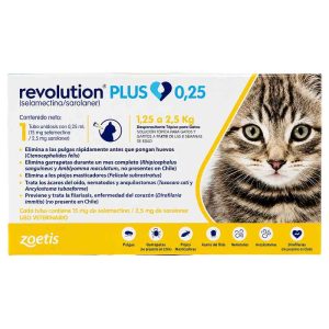 <strong>Revolution PLUS</strong> Solución Tópica, Antiparasitario Interno y Externo para Gatos, 1.25-2.5 kg, 1 pipeta de 0.25 ml (dosis mensual)