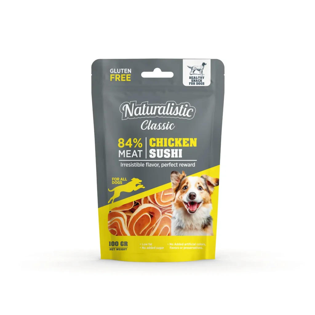 <strong>Naturalistic</strong> Chicken Sushi, Snack para Perros, Sushi Rolls Carne de Pollo, bolsa de 100 gr