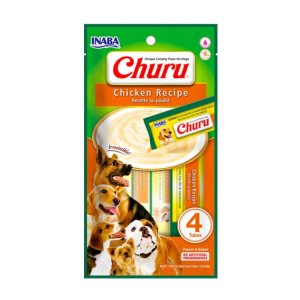 <strong>Inaba</strong> Churu Dog, Snack Húmedo para Perros, Pollo, 4 tubos exprimibles, bolsa de 56 gr