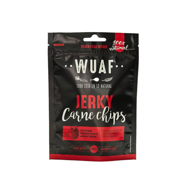 <strong>Wuaf</strong> Jerky Carne Chips, Snack para Perros, Chips Charqui de Carne, bolsa de 40 gr