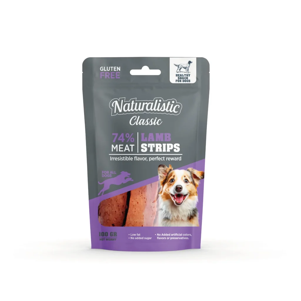 <strong>Naturalistic</strong> Lamb Strips, Snack para Perros Tiritas de Cordero, bolsa de 100 gr