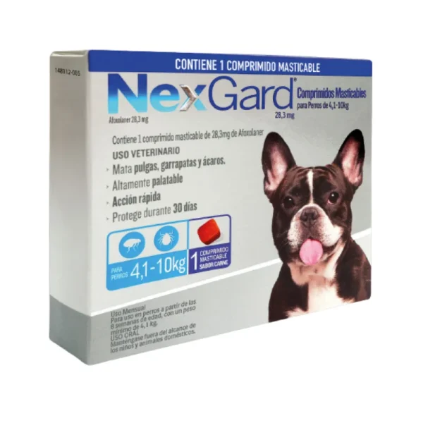 <strong>Nexgard</strong> Antiparasitario Externo para Perros, 4-10 kg, 1-3 comprimidos masticables (dosis mensuales)