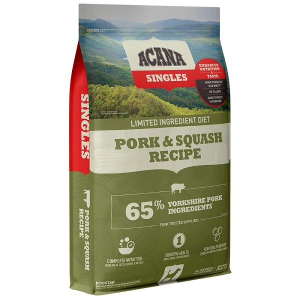 <strong>ACANA</strong> Singles Alimento Seco para Perros, Cerdo y Calabaza, bolsa de 2-5.9-10.2