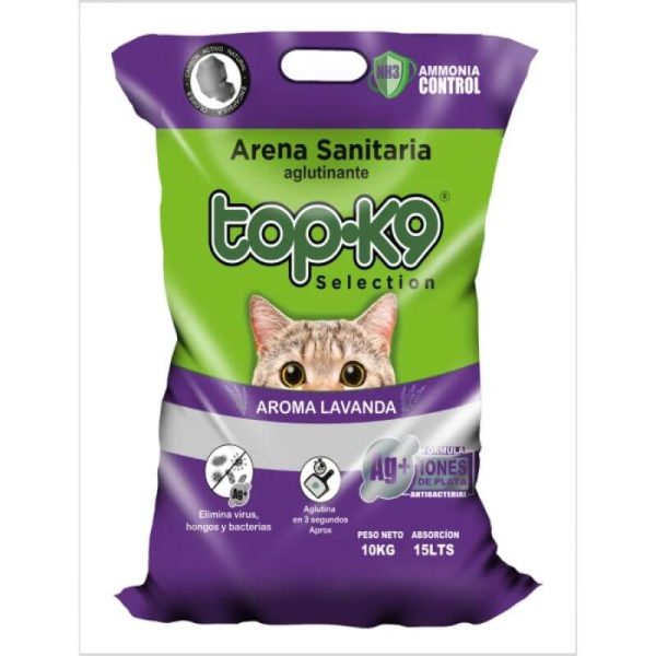 <strong>Top-K9</strong> Iones de Plata, Arena Sanitaria Aglutinante para Gatos, Aroma Lavanda, Bolsa de 10 kg