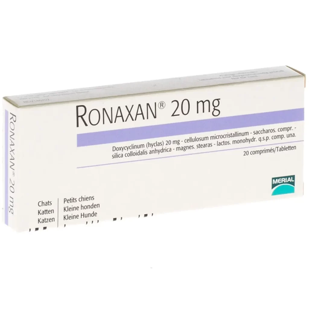 <strong>Ronaxan</strong> (doxicilina) 20 mg, Antibiótico para Perros y Gatos, 20 comprimidos
