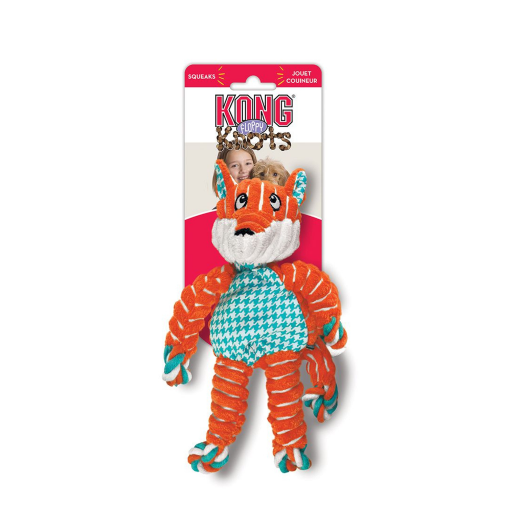 <strong>KONG</strong> Floppy Knots Fox, Juguete Interactivo con Cuerda Interna en Forma de Zorro