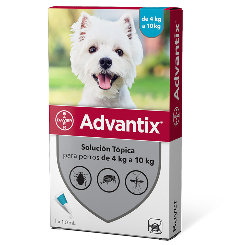 <strong>Advantix</strong> Solución Tópica, Antiparasitario Externo para Perros, 4-10 kg, 1 pipeta de 1 ml (dosis mensual)