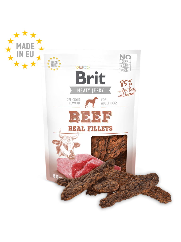 <strong>Brit</strong> Beef Real Fillets, Snack para Perros, Filetes de Carne de Vacuno, bolsa de 80 gr