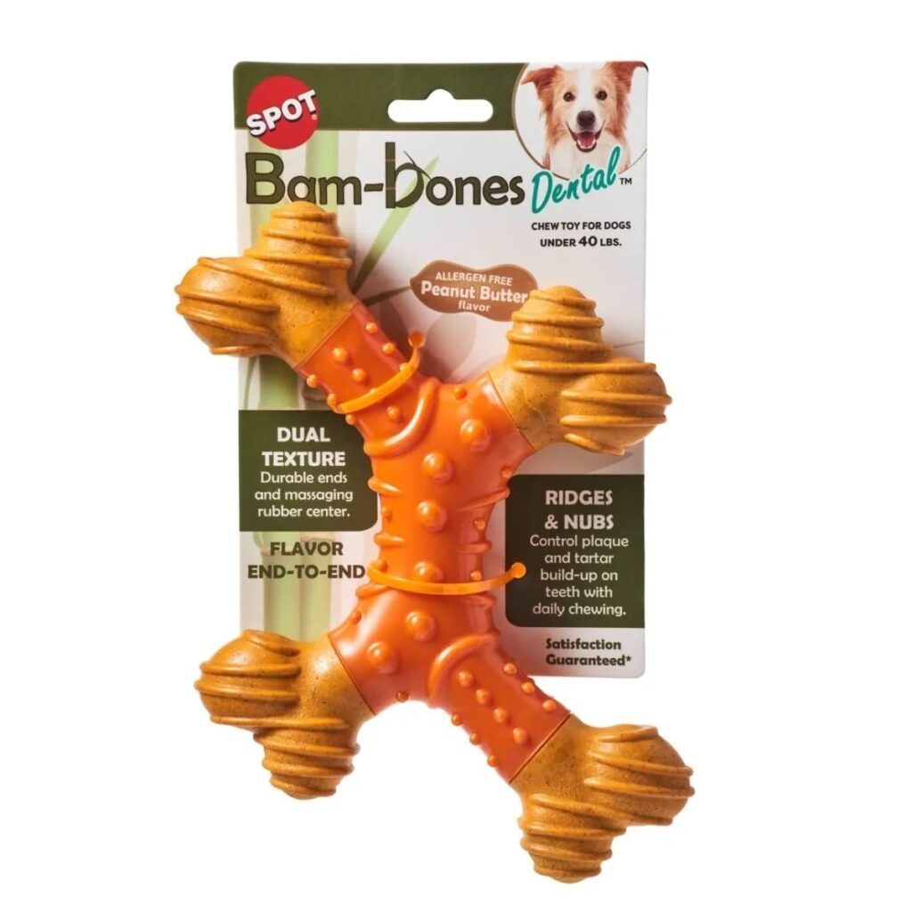 <strong>Spot</strong> Bam-Bones Dental Tipo X para Perros con Sabor a Mantequilla de Maní, Higiene Bucal y Masticación Moderada