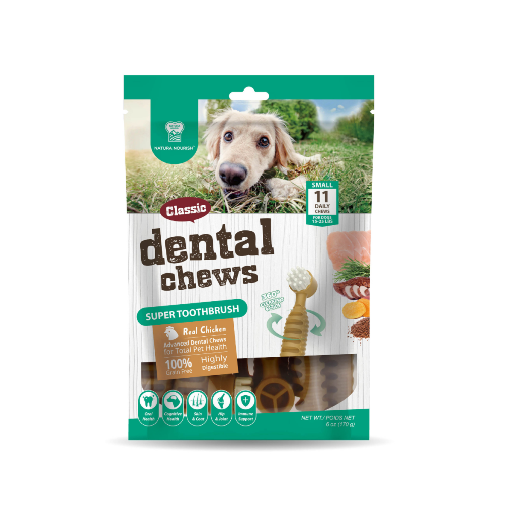<strong>Natural Nourish</strong> Dental Chews Super Toothbrush Pollo, Snack Dental para Perros, Cepillitos de Pollo, bolsa de 170 gr