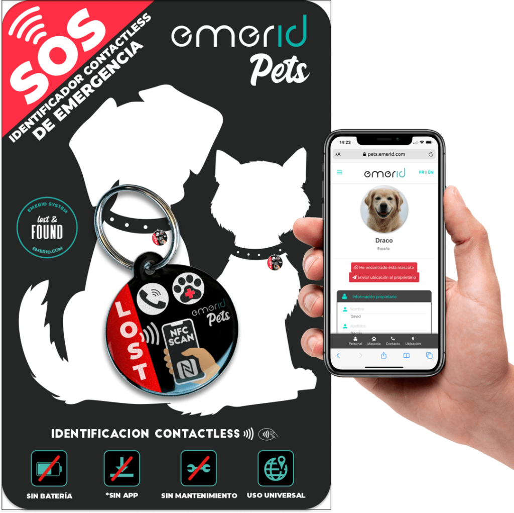 <strong>Emerid</strong> Identificador Contactless de Emergencia para Mascotas, Diámetro 30 mm