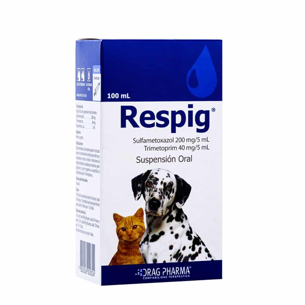 <strong>Respig</strong> Suspensión Oral Antibacteriana, Alivio Infecciones Urinarias, Respiratorias y Cutáneas para Perros y Gatos, frasco de 100 ml