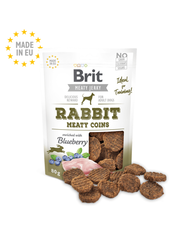 <strong>Brit</strong> Rabbit Meaty Coins, Snack para Perros, Monedas de Conejo Deshidratado, bolsa de 80 gr