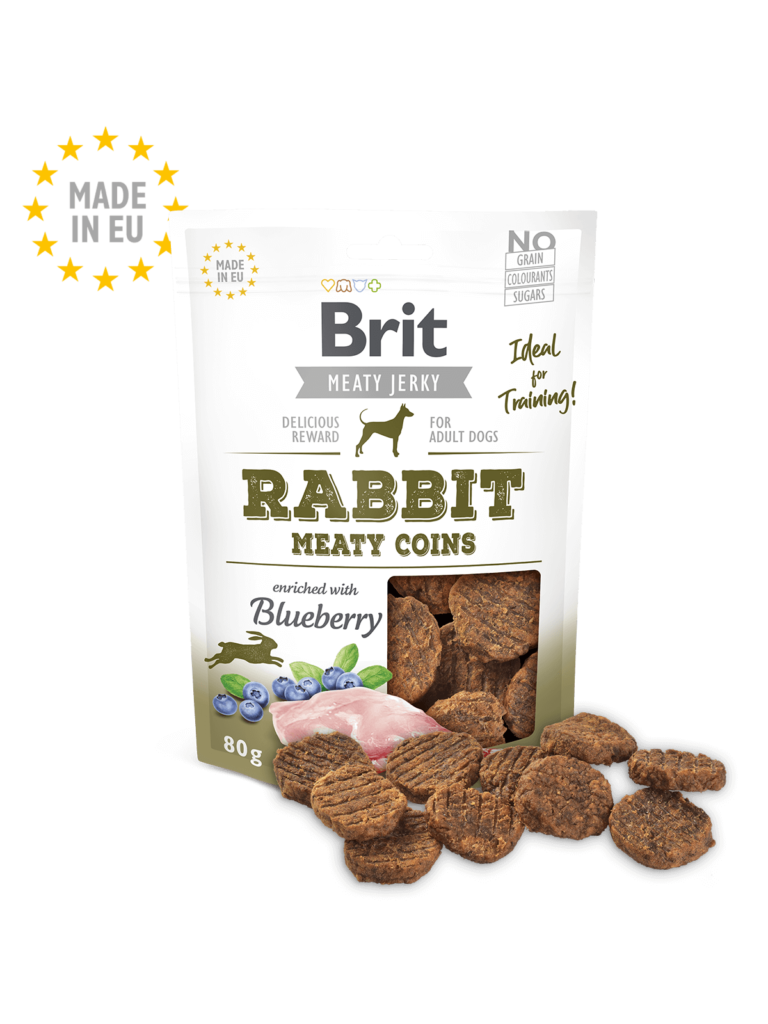 <strong>Brit</strong> Rabbit Meaty Coins, Snack para Perros, Monedas de Conejo Deshidratado, bolsa de 80 gr