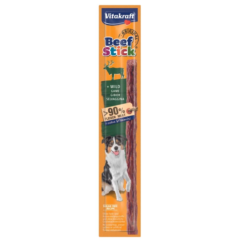 <strong>Vitakraft</strong> Beef Stick Ciervo, Snack para Perros, Barrita de Carne de Ciervo, 1 un, bolsa de 12 gr