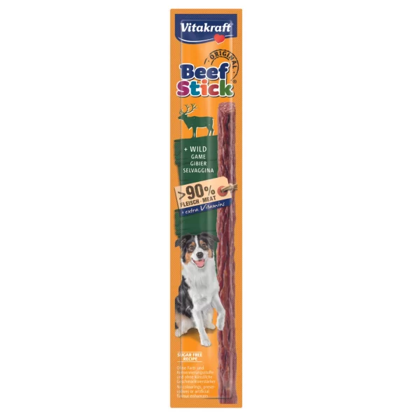 <strong>Vitakraft</strong> Beef Stick Ciervo, Snack para Perros, Barrita de Carne de Ciervo, 1 un, bolsa de 12 gr