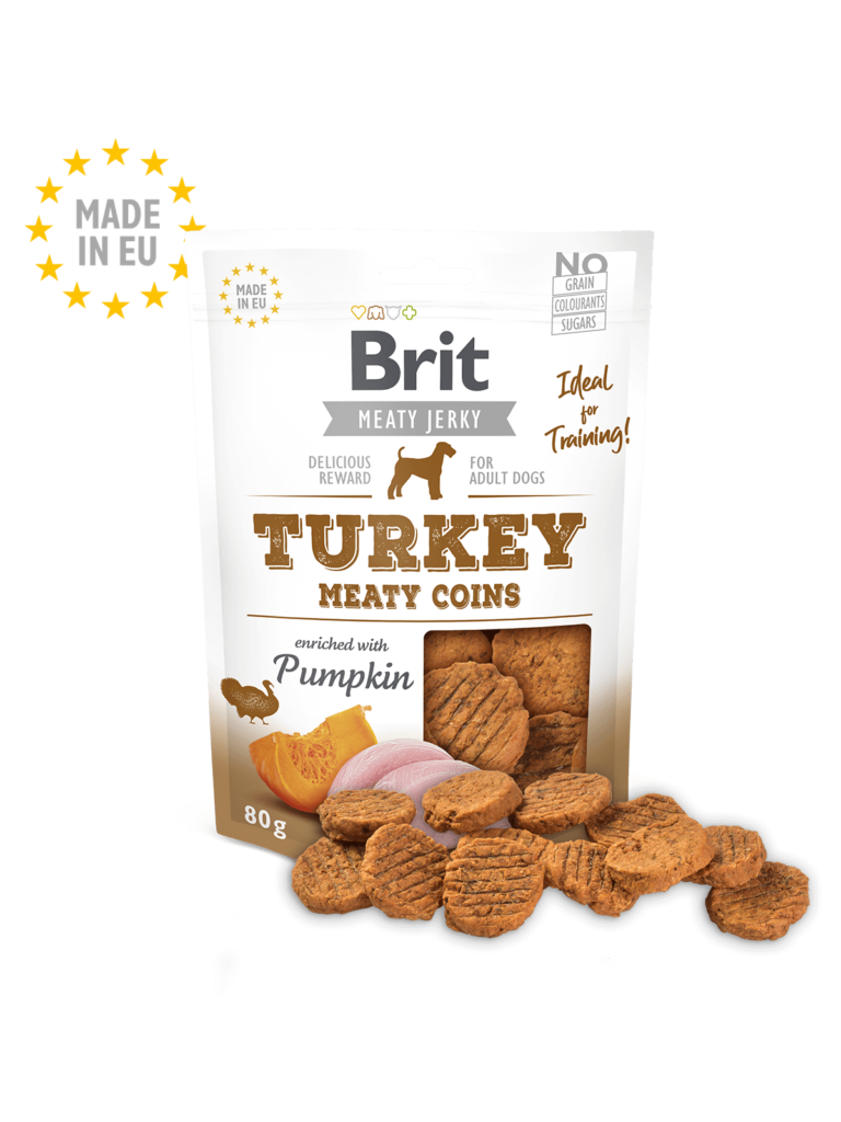 <strong>Brit</strong> Turkey Meaty Coins, Snack para Perros, Monedas de Pavo y Calabaza, bolsa de 80-200 gr