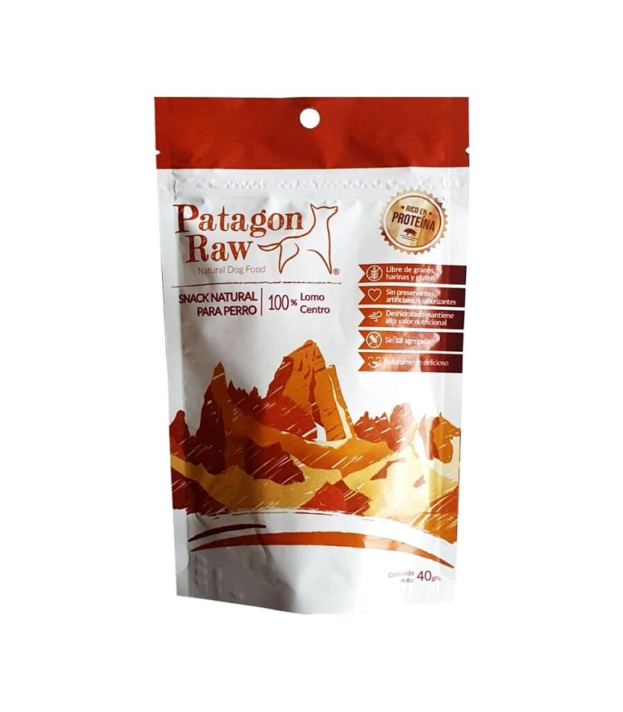 <strong>Patagon Raw</strong> Snack para Perros Charqui de Lomo Centro de Cerdo, 40 gr, en bolsa