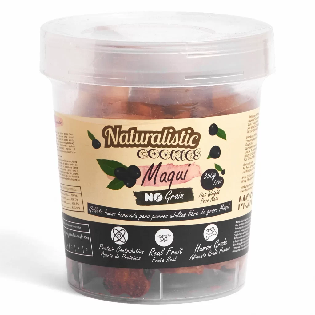 <strong>Naturalistic</strong> Cookies, Snack para Perros, Galletas de Maqui, Libre de Granos, pote de 350 gr