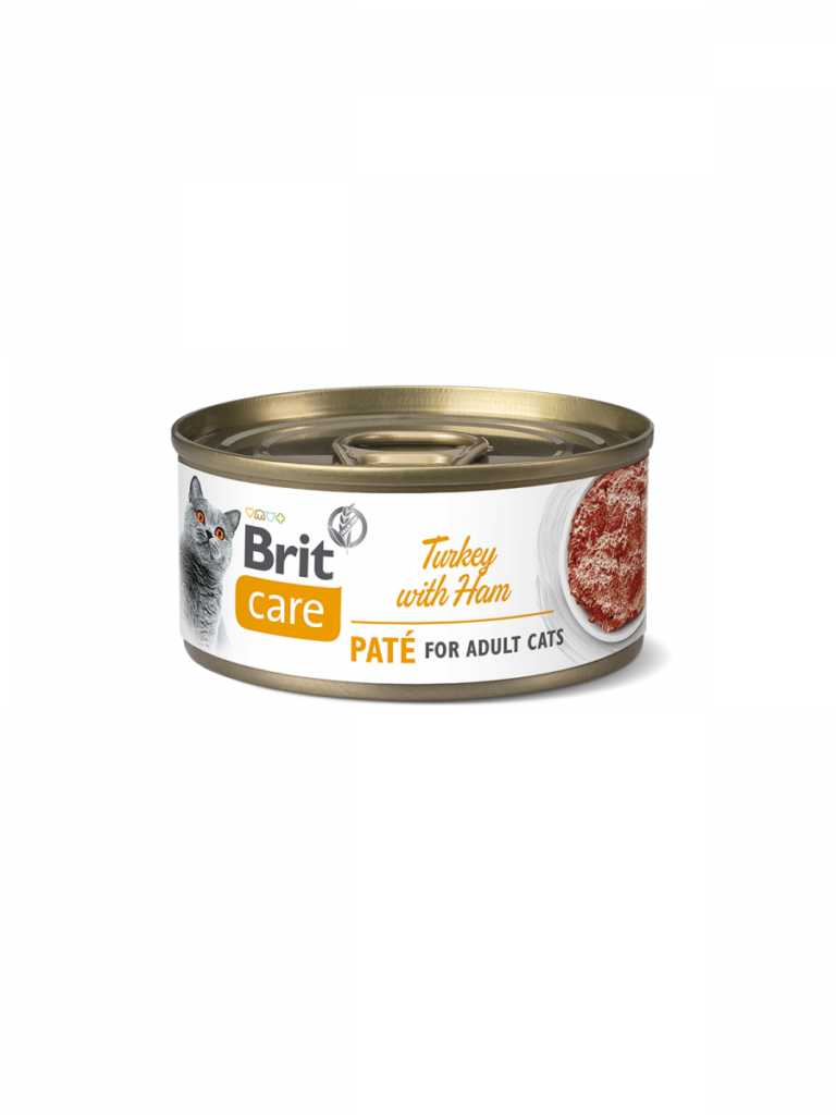 <strong>Brit Care</strong> Cat Turkey with Ham, Paté Hipoalergénico para Gatos Adultos, Lata de 70 gr