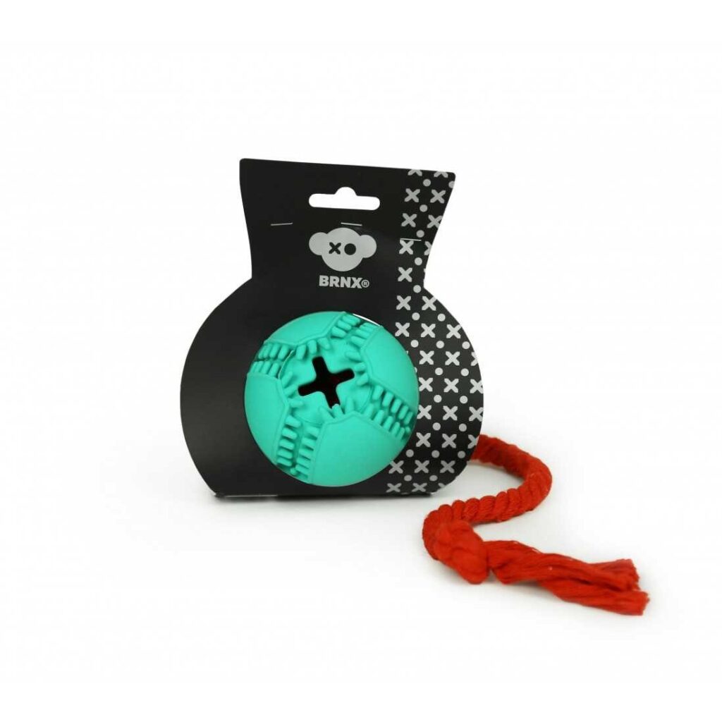 BRNX JUGUETE PERRO PELOTA CON CUERDA DISPENSADORA 8 CM