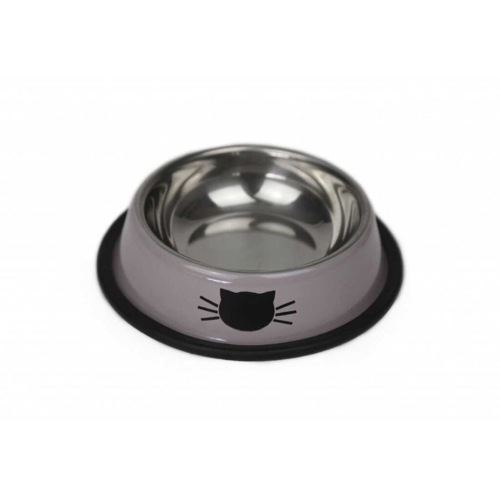 <strong>BRNX</strong> Plato para Mascotas, Acero Inoxidable con Base Antideslizante, Diámetro 15.5 cm, Gris</strong>
