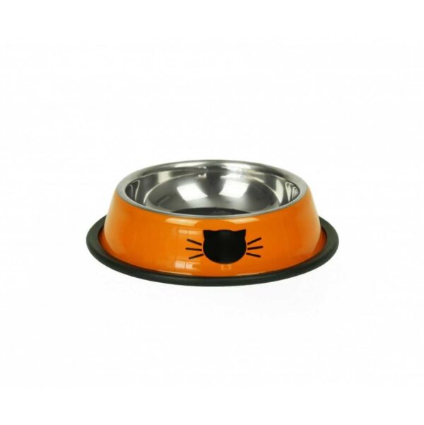 <strong>BRNX</strong> Plato para Mascotas, Acero Inoxidable con Base Antideslizante, Diámetro 15.5 cm, Naranjo