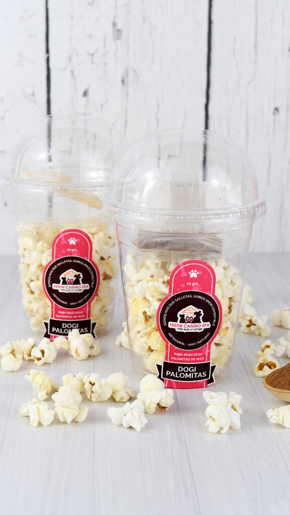<strong>Festín Canino</strong> Dogi Palomitas, Snack para Perros, Palomitas de Maíz, Sabores Pollo e Hígado de Vacuno, vaso de 10 gr