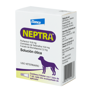 <strong>Neptra</strong> (florfenicol-mometasona-terbinafina) Solución Ótica, Tratamiento de Otitis para Perros, 2 tubos de 1 ml