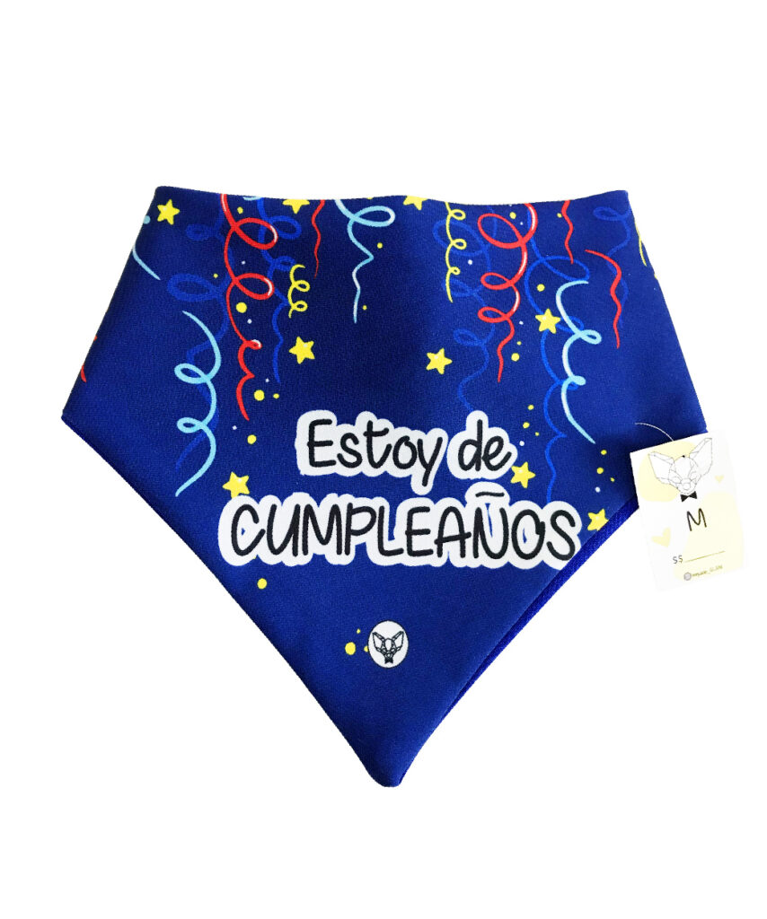 <strong>Mr. Paolo</strong> Bandana Feliz Cumpleaños Azul para Perros, Tallas XS‑XL