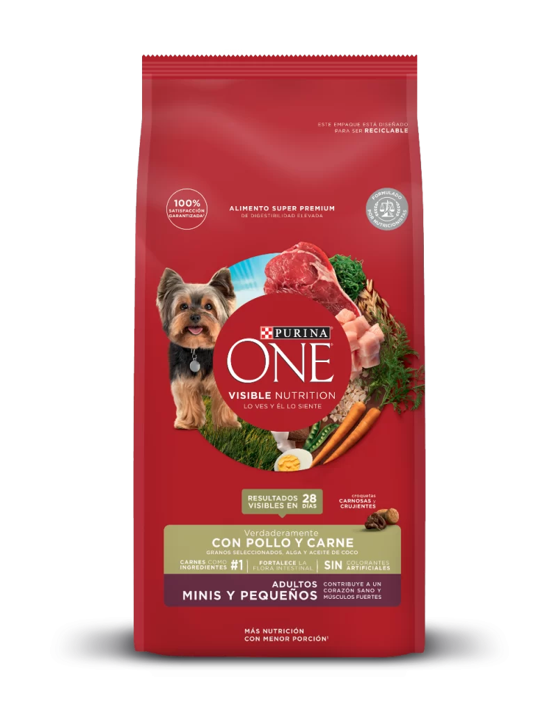 <strong>Purina ONE</strong> Alimento Seco para Perros, Adulto, Raza Mini/Pequeña, Pollo y Carne, bolsa de 2 kg